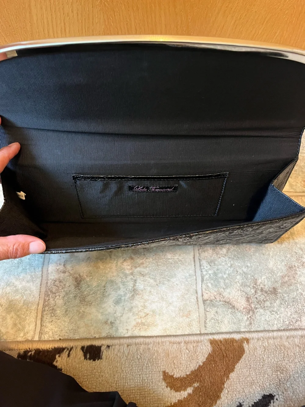Lulu Townsend Black Floral Embossed Clutch Handbag